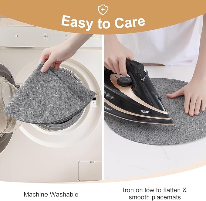 Cotton Linen 15 Inch Round Cloth Place mats, Set of 4, Dark Grey | Washable Table Mats, Heat Resistant, Reversible, Wipeable Place Mats for Indoor Outdoor