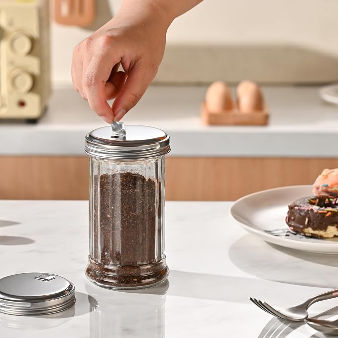 Fox Run Classic Glass Sugar Shaker, 12 Ounce Salt and Sugar Container With Stainless Steel Lid