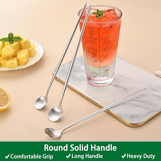 DEHOV 9 Inches Long Iced Teaspoons Set,4 Pieces Stainless Steel 18/10 Latte Spoon,Long Handle Coffee Stirring Spoons,Durable Cocktail Mixing Spoons,Dishwasher Safe Long Spoons For Dessert