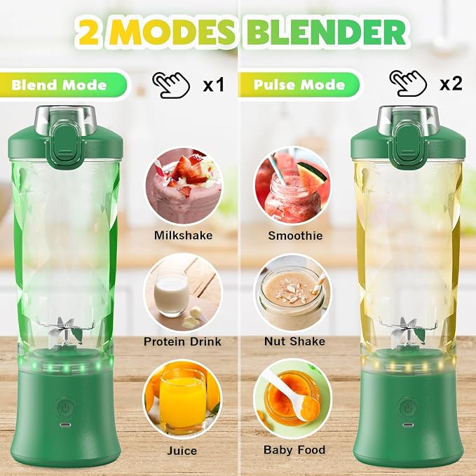 Portable Blender Personal Juicer for Shakes Smoothies with Insulated Sleeve | 20 Oz Electric Protein Shaker Bottle, Travel Lid, USB-C Rechargeable, Mini Small Cordless Blender Cup for Kitchen Travel Gym
