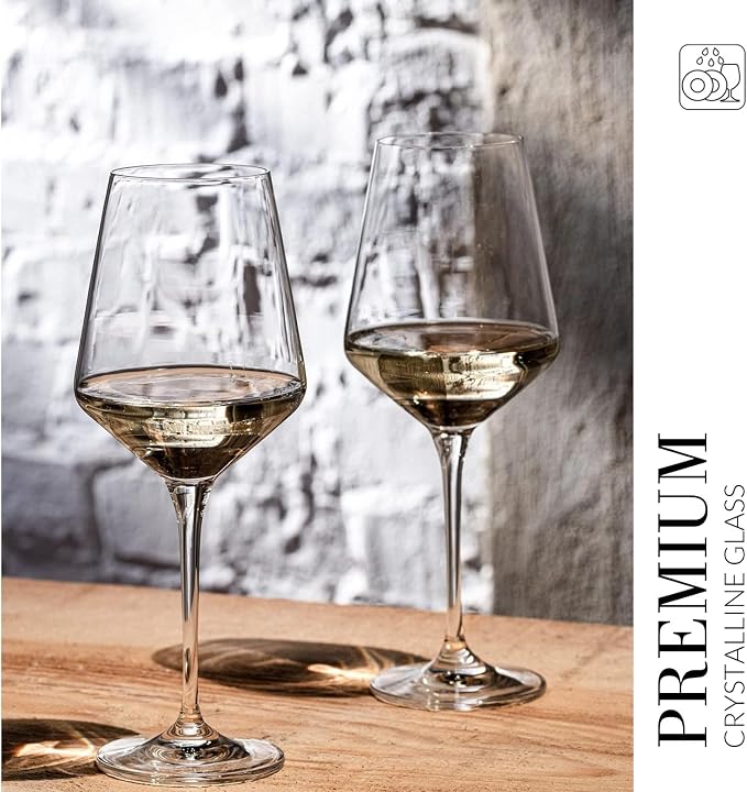 KROSNO White Wine Glasses Set of 4, 13.2 oz, Avant-Garde Collection | Wine Tumbler with Stem, Lead-Free Crystal Glassware, Drinking Glasses, Elegant Cups, Home & Restaurant, Dishwasher Safe