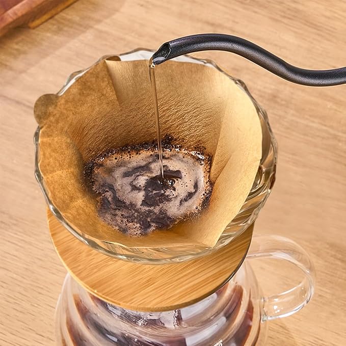 Gute Glass Pour Over Coffee Dripper with Bamboo Stand,1-4 Cups | Spiral Inner Design,Heatproof Glass,Detachable Base,Quick Rinse Clean,Fits Mugs & Carafes,Home Office,Lightweight