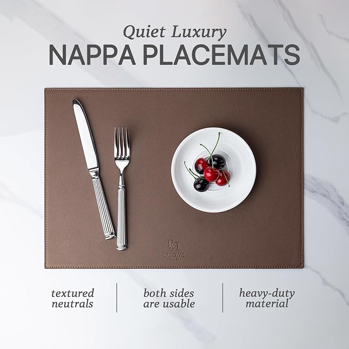 Baroyal Faux Leather Placemats Set of 4 Vinyl Washable Wipeable Table Mats for Kitchen Dining Table Heat Resistant Waterproof Modern Indoor/Outdoor Placemats Non-Slip Easy Clean Place Mats (Chocolat)