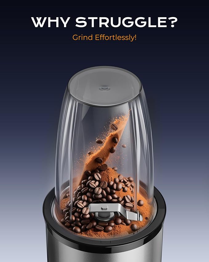 Sangcon 1000W Personal Smoothie Blender, Protein Shakes, Home & Gym, Silver | 37/32/22 oz BPA-Free To-Go Cups with 8-Leaf Blade and Flat 2-Blade Grinder: Ice, Sauces, Coffee, Nuts, Grains, Seeds, Spices