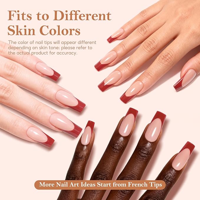PEACECOLOR French Tip Press On Nails Kit - 150Pcs Long Almond 5 Colors Nail Tips Gel Nail Kit with U V Light Base & Top Coat Starter Kit Nail Glue Full Set Fake Nails DIY Gift for Women Girls Home