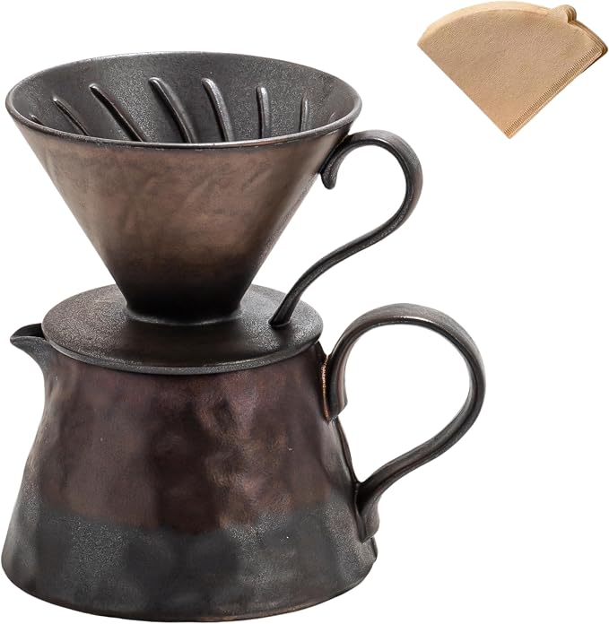 Pour Over Coffee Maker,Ceramic Coffee Maker With 40 pcs Paper Filter，15oz/450ml Ceramic Pour Over Coffee Dripper (Retro gold)