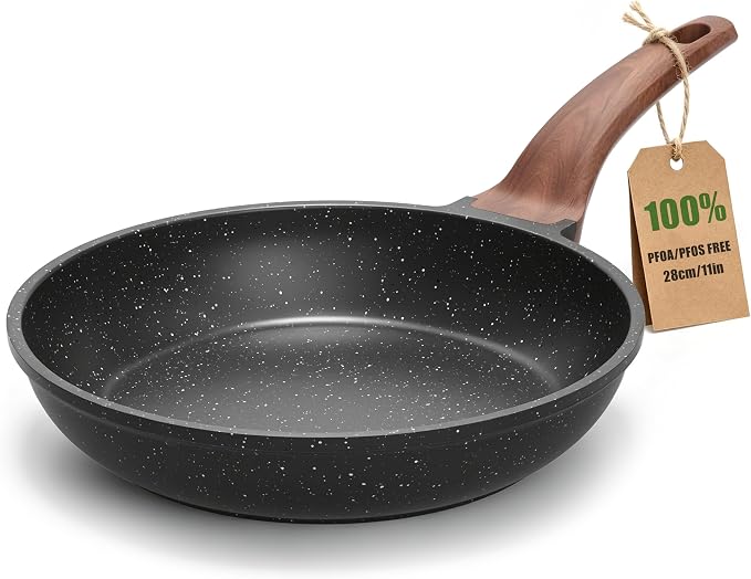 YASHE 11 Inch Granite Nonstick Frying Pan, Induction Compatible, Non-Toxic | Skillet with Stay-Cool Handle Cooking Pan for All Stovetops PFOA/PFOS Free Egg Frying Pan for Pancakes & Bacon