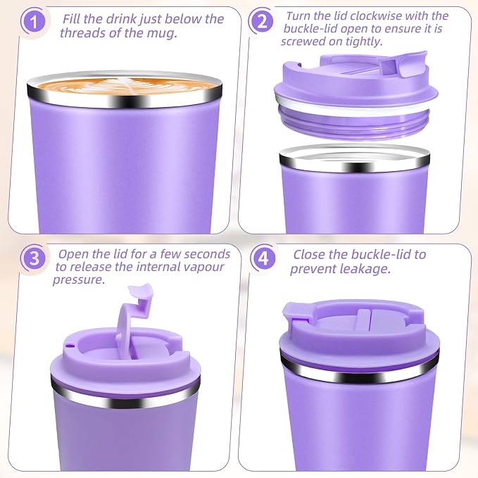 Insulated Travel Coffee Mug Reusable Coffee Tumbler Cup with Flip Lid Leak Proof Spill Proof for Office School Party Camping Hot and Cold Drink,Stainless Steel 17oz (Purple)
