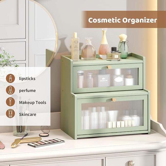 Bread Box for Kitchen Countertop Double Layer Large Corner Bread Box Capacity Bread Storage Bin Farmhouse Breadbox Container Organizer Cabinet Cupboard (Green)