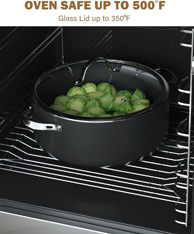 Cooks Standard Classic 7-Quart Hard Anodized Nonstick Stock Pot Dutch Oven | Heavy-Gauge Aluminum Body & Vented Tempered Glass Lid. Fits gas, electric & ceramic cooktops, Not Induction, Black