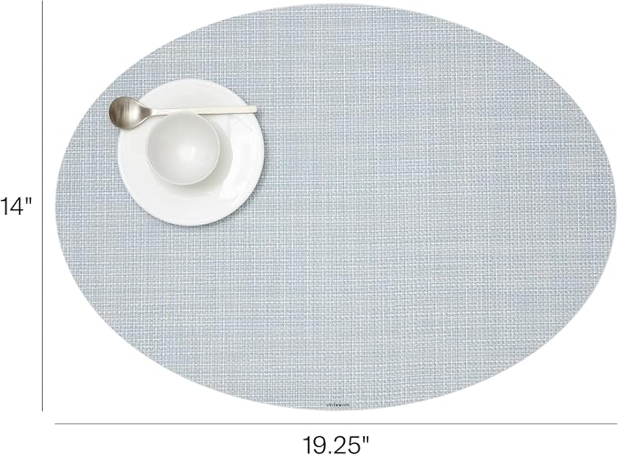 Chilewich Mini Basketweave Placemats, Woven Oval Placemats Set of 4 | Reusable, Stain-Resistant, Indoor/Outdoor Tabletop Protection, Sky, 14" x 19.25"