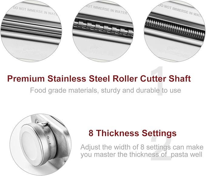 GVODE 3Pcs Pasta Attachment for KitchenAid Stand Mixer, 304 Stainless Steel | Pasta Maker Attachment Set with Pasta Roller, Spaghetti Cutter and Fettuccine Cutter, Fits all Household KitchenAid Mixer