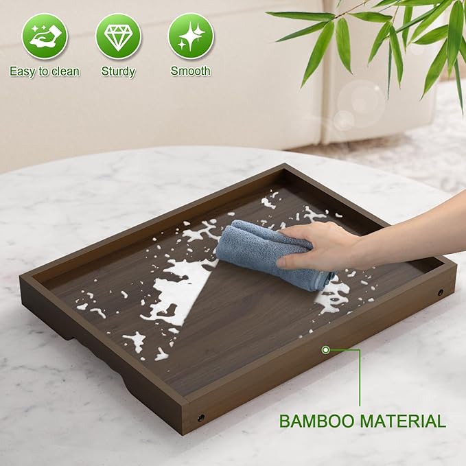 Artmeer FSC 100% Bamboo Bed Tray with Folding Legs, Large, Walnut | Large FSC 100% bamboo bed tray with folding legs, handles and raised edges for meals, laptops, reading and serving.