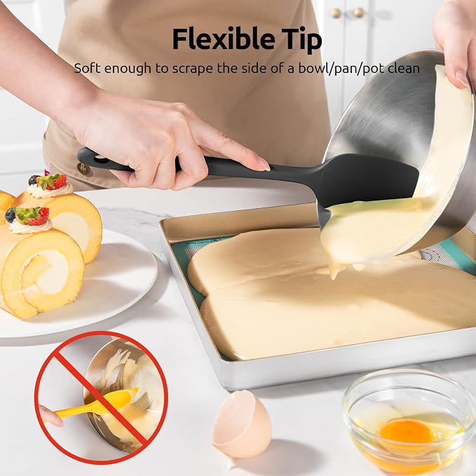 U-Taste Silicone Spatula Set with 600 Degrees Fahrenheit Heat Resistant (Black) | Food Grade Hot-Proof Seamless Rubber Scraper, Kitchen Flexible Silicon Cooking Utensil Set, Diswasher Safe Baking Supplies