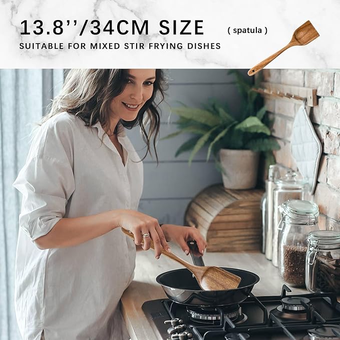 Wooden Spoons for Cooking, 4-Piece Acacia Wood Cooking Utensil Set | Spoons and spatulas stir, mix, flip and serve; balanced handles offer control while staying gentle on nonstick cookware.