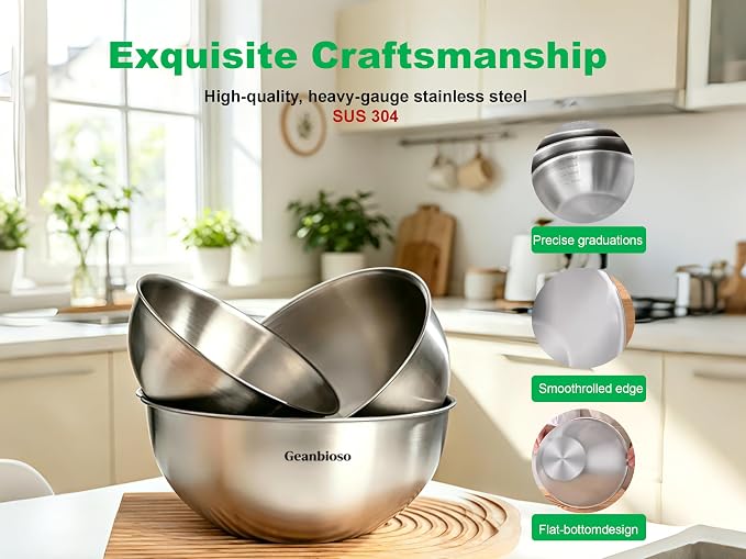 5 Pcs Stainless Steel Mixing Bowls,Dishwasher Safe,Food Grade 304,Silver,Salad Prep & Cooking
