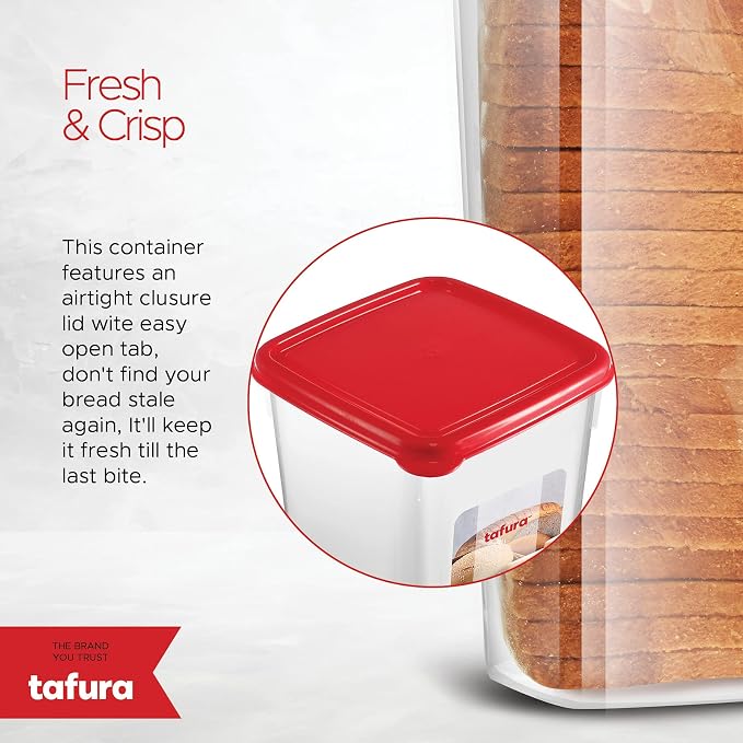 Tafura Bread Containers, 2 Pack, Airtight BPA-Free Bread Boxes, Red Lid | Includes two reusable units to help keep homemade and bakery loaves fresh and neatly organized.