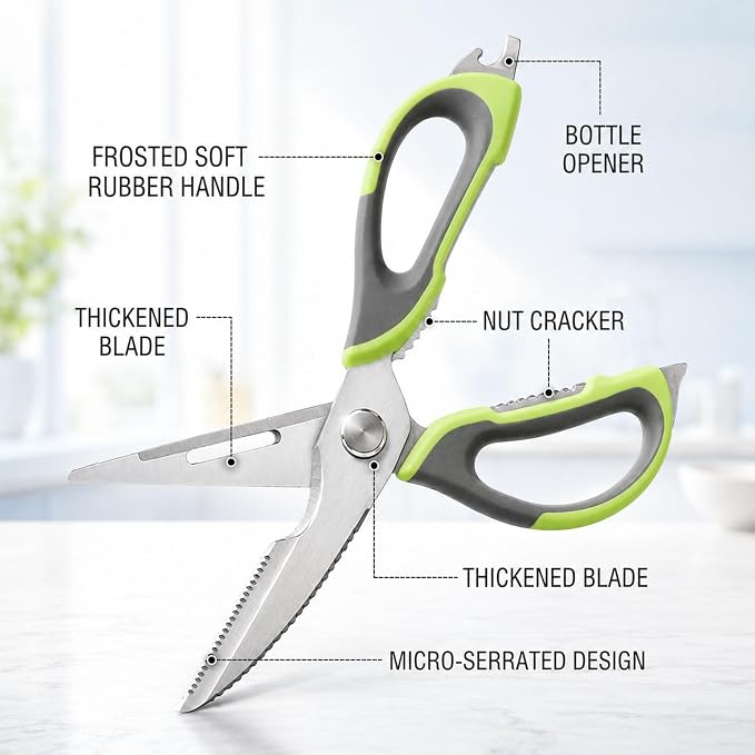 4-Pack Heavy Duty Kitchen Shears, Multi-Color Set (White/Green/Pink/Blue), Stainless Steel, Come-Apart Design Easy Cleaning, Multi-Purpose Cooking Scissors with Magnetic Holder for Fridge Organization