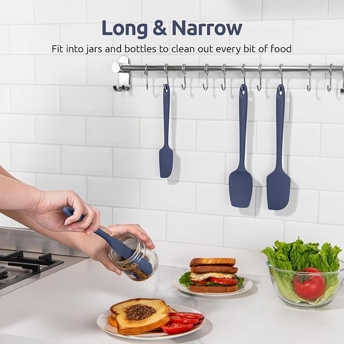 Heat Resistant Silicone Spatula Set: U-Taste 600ºF High Temp Seamless Food Grade Food Grade Flexible Rubber Silicon Kitchen Cooking Mixing Baking Scraper for Nonstick Cookware Set of 4 (Midnight Blue) | Food Grade Hot-Proof Seamless Rubber Scraper, Kit...