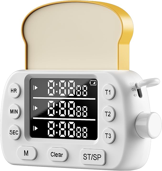 Digital Kitchen Timer for Cooking Magnetic Countdown Timers White | 3-Channel with Memory Preset for Baking, Toaster, Eggs Includes Memo Notes