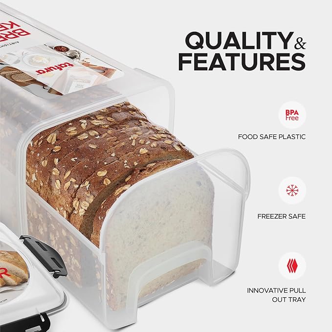 Tafura Bread Containers, 2 Pack, Airtight BPA-Free Bread Storage Boxes | Includes two reusable units for keeping homemade or store-bought loaves fresh while saving kitchen space.