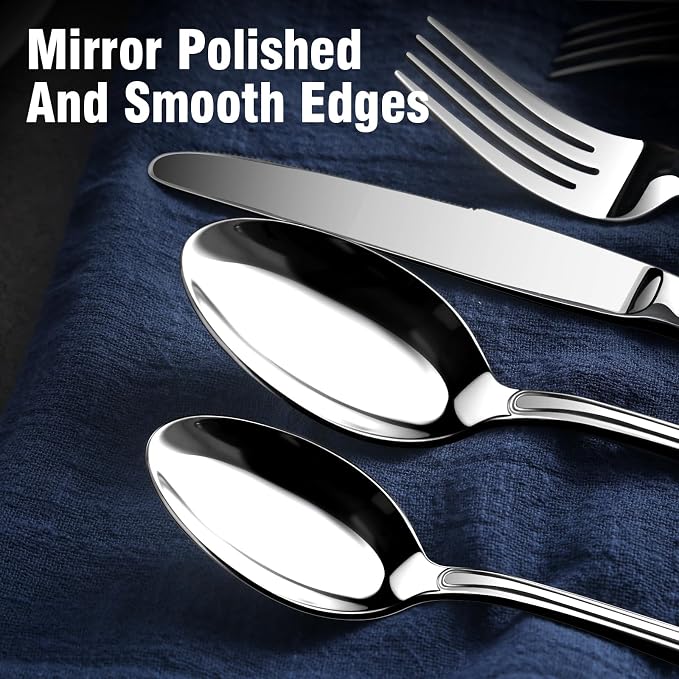 Silverware Set for 12, 60 Piece Boston Style Stainless Steel Flatware Set | Mirror Polished Utensils Spoons and Forks Set for Kitchen，Dishwasher Safe