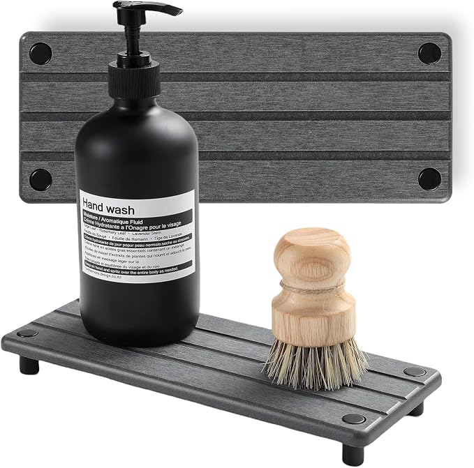 2 Pack Fast Drying Water Absorbing Diatomite Stone Mat Tray for Kitchen & Bathroom Counter - Instant Dry Sink Caddy Organizer - Vanity Holder for Soap and Sponge – Charcoal 10" x 4"