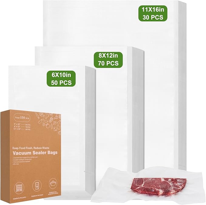 Vacuum Sealer Bags for Food Storage, 150pcs Precut Pint, Quart & Gallon | 3Mil Embossed BPA-Free Puncture-Resistant Bags, Universal Fit for Sous Vide, Meal Prep, Freezer Storage & Food Preservation
