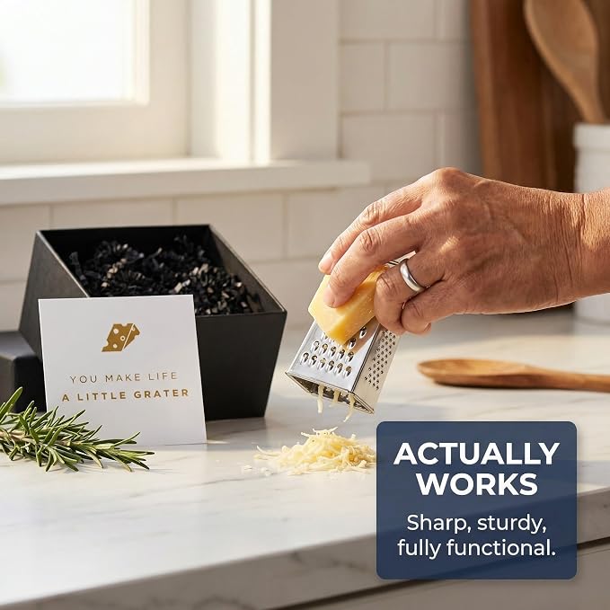 Mini Cheese Grater Gift Set - Funny Chef Gift, Friends, Coworkers, or Foodies | “You Make Life a Little Grater” Card, Mini Grater & Gift Box