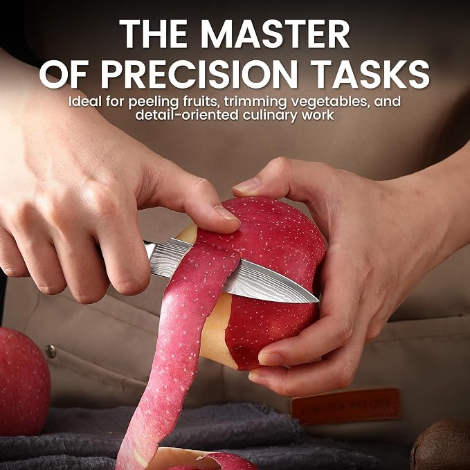 DiiHAUZZ Paring Knife, 3.5 Inch Fruit Knife, High Carbon Stainless Steel | Ultra Sharp 12-15° Blade, Ergonomic Pakkawood Handle No Cracking, Peeling Fruits Cutting Slicing Vegetable, Gift Box & Sheath