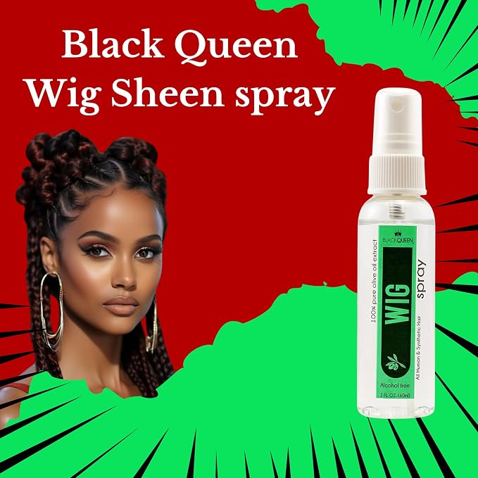 Black Queen Olive Oil Wig Sheen Spray – Moisturizing & Refreshing Spray for Human & Synthetic Wigs – Adds Shine, Softness & Manageability – 40+ Years Expertise – Made in USA – 2 oz