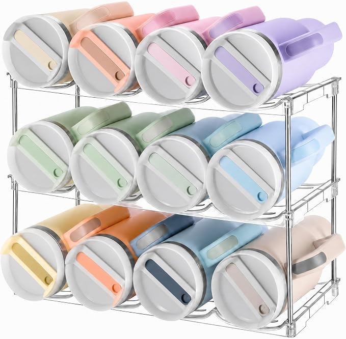 Stackable Water Bottle Organizer for Cabinet for Stanley 40 oz Tumbler | Large Compartment Tumbler Organizer, Stanley Cup Organizer Holder, Kitchen Countertop Organization & Storage, 3 Pack