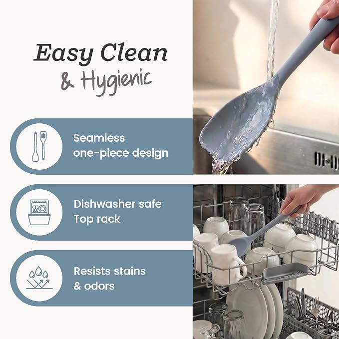 Starpack Stir and Serve Silicone Cooking Utensils Set (5-Piece, 11") - LFGB Non Toxic, 600°F Heat Resistant, BPA-Free - One-Piece Seamless, Dishwasher Safe - for Nonstick Cookware, Light Blue