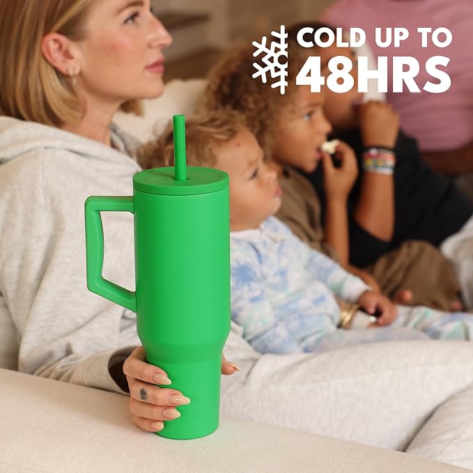 Elemental Spill Proof 40oz Insulated Tumbler with Handle & Straw Travel Mug | Stainless Steel Commuter Travel Coffee Mug for Cold Beverages, Includes 2 Straws & a Spill Proof Lid for Everyday Use