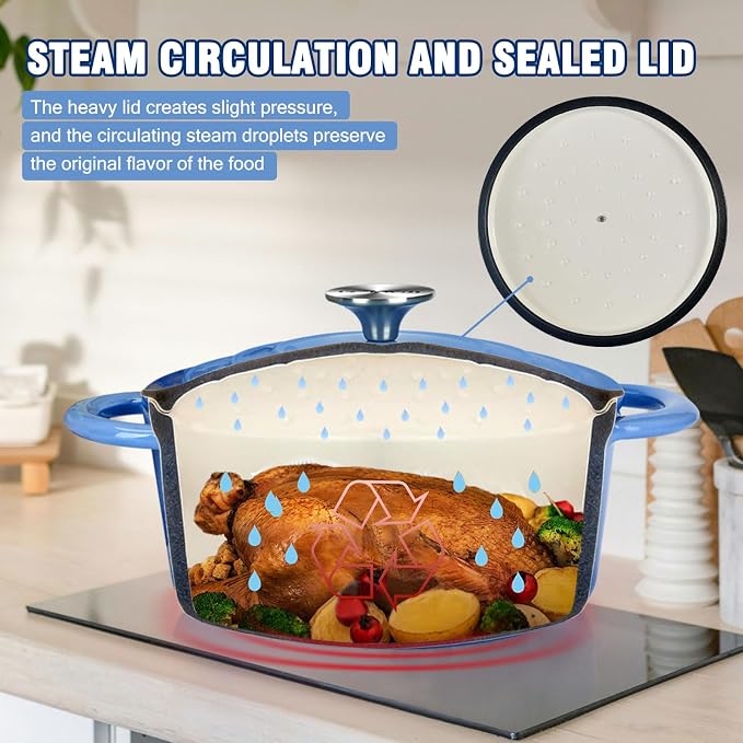 6QT Enameled Cast Iron Dutch Oven with Lid, Heavy-Duty & Non-Stick Cookware Pot for Braising, Stews, Roasting, Bread Baking - Oven & Stovetop Safe