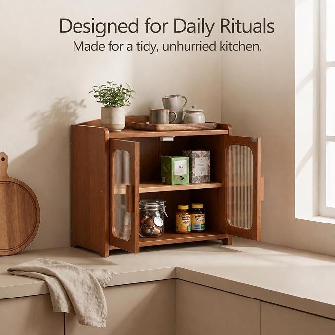 Solid Wood Bread Box, Kitchen Countertop Storage Cabinet | 2-Tier Large Capacity, Help Keep Sourdough Bread Fresh, Countertop Storage Organizer for Kitchen & Pantry, Walnut Brown