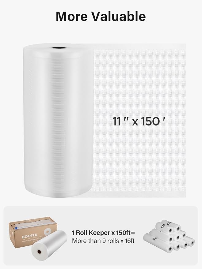 Kootek 11" x 150' Vacuum Sealer Bags Roll for Food with Cutter Dispenser | BPA-Free, Compatible with All Vacuum Sealers, Customizable Size, for Sous Vide/Microwave/fridge, Long Term Storage, Meal Prep