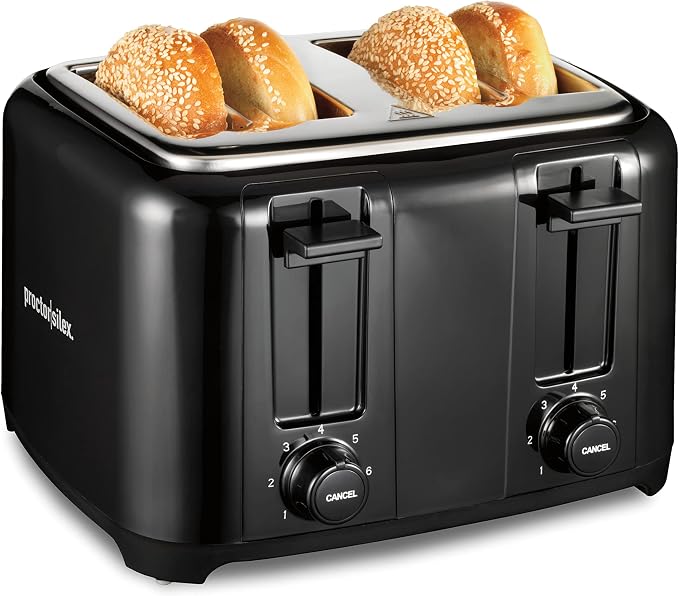Proctor Silex Deluxe Hot Sandwich Maker, Nonstick Plates, Stainless Steel & 4 Slice Toaster, Cool-Touch Walls, Shade Selector, Toast Boost, Auto Shut-off and Cancel Button, Black