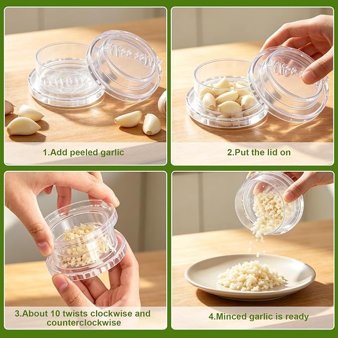 2PCS Clear Manual Garlic Twister and Ginger Mincer Tool,Manual Garlic Twister and Mincer for Garlics, Onion, Ginger, Herbs, Nuts, Impact Resistant Kitchen Gadget & Home Accessory