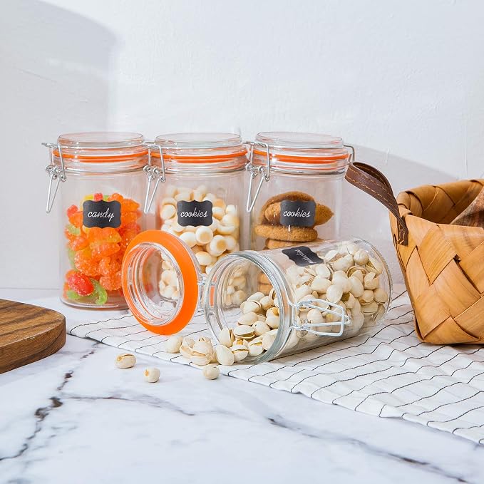 16 oz Glass Jars with Hinged Lids, 12 Pack Airtight Storage Jars | Leakproof Rubber Gasket, Wide Mouth Mason Jars for Kitchen Canisters,Food Storage, Pickling,Fermenting,Pantry