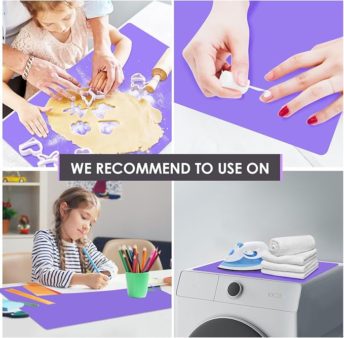 Extra Large Silicone Mats for Kitchen Counter, 27.6'' x 15.7'' Nonskid Silicone Placemats for Kids, Nonstick Purple Silicone Mat for Baking Crafts, Silicone Dab Mat Heat Resistant, 1Pack