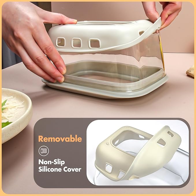 Glass Cheese Grater with Container and Lid, 46OZ Airtight Cheese Grater Bowl, Non-Slip Silicone Base, BPA-Free, Dishwasher & Freezer Safe for Cheese, Butter and Chocolate