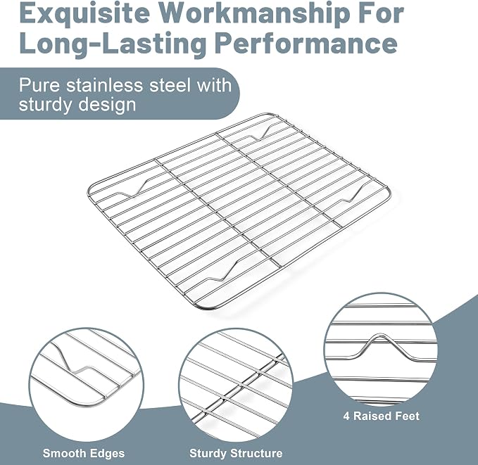 TeamFar Cooling Rack, 9.75” x 7.5” Stainless Steel Wire Baking Rack, 2PCS | for Cooking Roasting Grilling, Fit for Oven Pan, Oven & Dishwasher Safe, Non-toxic & Heavy-Duty