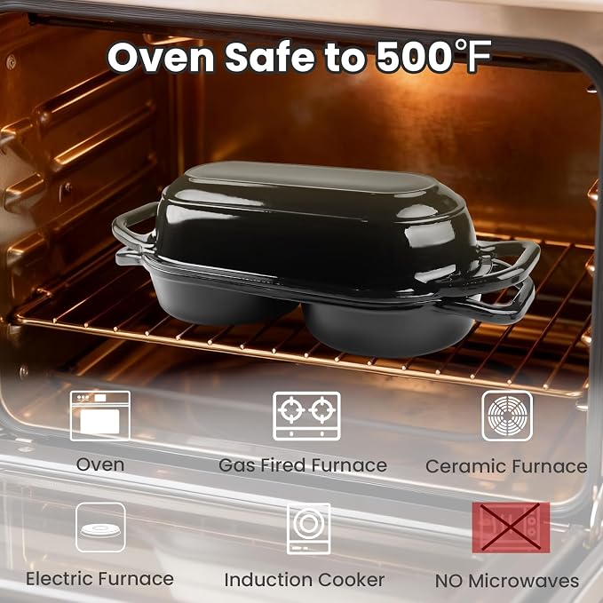 YONILL Mini Double Dutch Oven with Lid for Sourdough Bread Baking (Black) | Enameled Cast Iron Pot with Lid, 5" Banneton Bread Proofing Basket Include, Dual Round Bread Loaf Pan for Homemade Baking