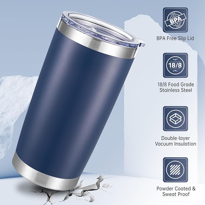 20 oz Tumblers Bulk Stainless Steel Tumbler with Lid Double Wall Vacuum Insulated Coffee Mug 20oz Powder Coated Cup for Hot and Cold Drinks, Navy, 6 pack | Navy, 20oz Insulated Coffee Mug, Double Wall Vacuum, Powder Coated Cup, for Hot and Cold Drinks