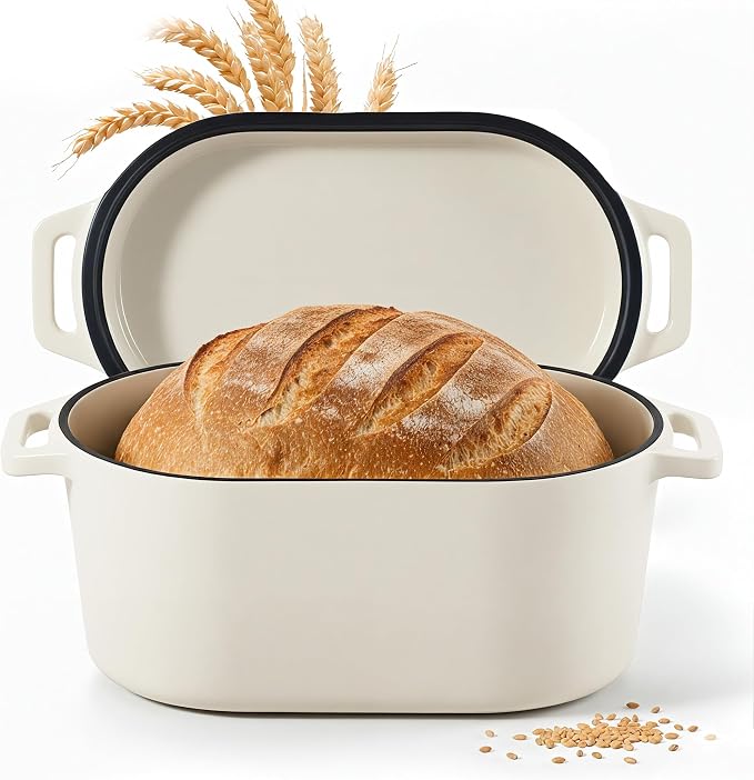 Dutch Oven for Bread Baking, 3.4 QT Bread Dutch Ovenfor Sourdough, Enamelled Bread Oven with Lids,Beige