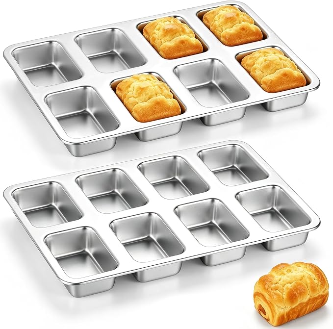 P&P CHEF 8 Cavities Mini Loaf Pans, Loaf Bread Pan for Baking Bread,2 Pcs | Mini Bread Pans Tins for Even Baking, Healthy & Non Toxic, Oven Safe & Dishwasher Safe , For Bread Meatloaf Cake Brownies