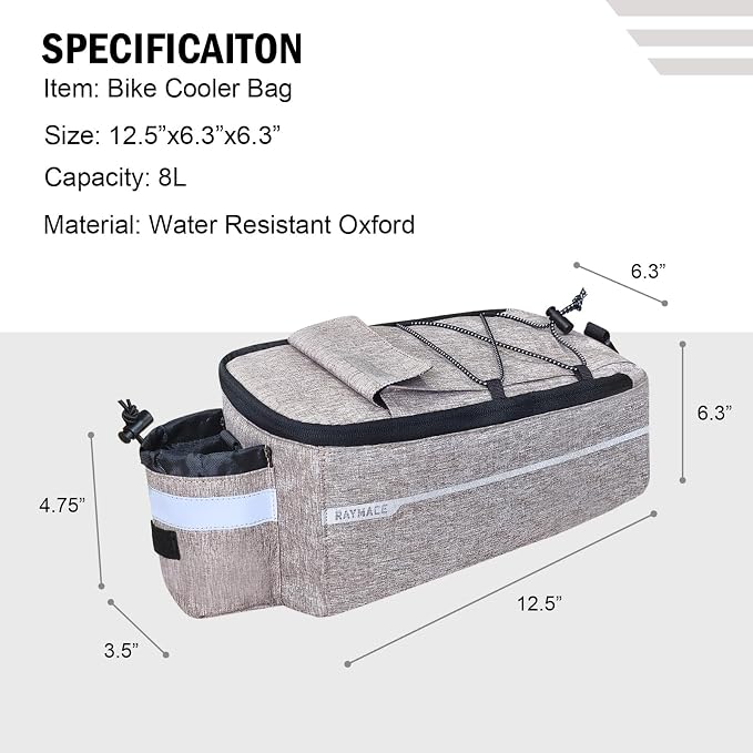 RAYMACE Bike Rear Rack Bag, Bike Trunk Cooler Bag | Bicycle Pannier for Warm or Cold Items(Beige)