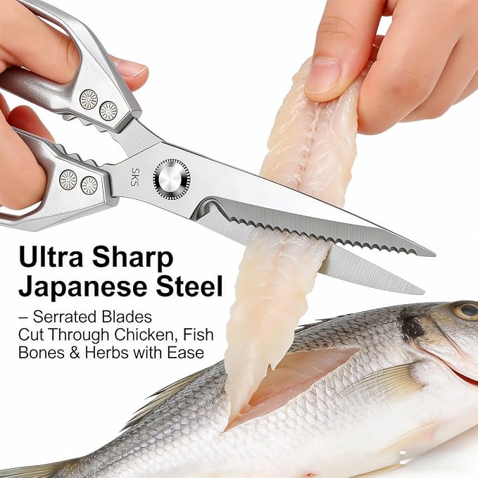 Professional Kitchen Scissors, Ultra Sharp Japanese Steel Poultry Shears for Cutting Chicken, Fish Bones & Herbs, Dishwasher Safe