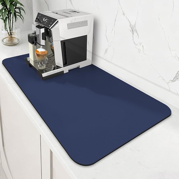 Coffee Mat Super Absorbent Dish Drying Mat Coffee Bar Mat 18"x 32", Blue | Match with Coffee Machine Accessories Large Drying Mats for Kitchen Counter